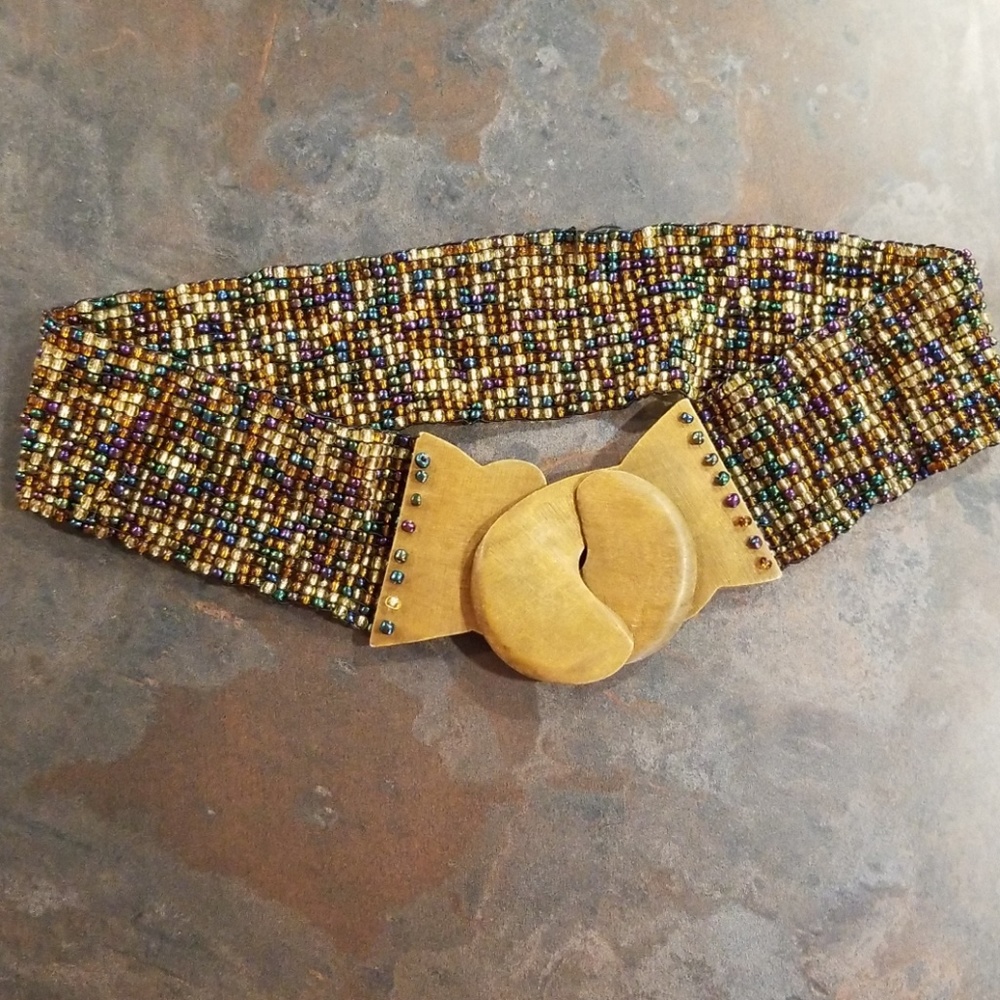 NWOT Bead Belt with Wooden Buckle
